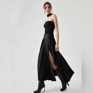 COMMENSE Pleated Split Maxi Skirt Without Belt